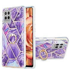 Custodia Silicone Gel Morbida Fantasia Modello Cover con Anello Supporto Y01B per Samsung Galaxy A42 5G Viola