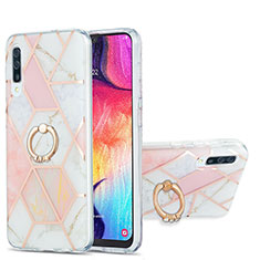 Custodia Silicone Gel Morbida Fantasia Modello Cover con Anello Supporto Y01B per Samsung Galaxy A50 Rosa