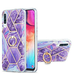 Custodia Silicone Gel Morbida Fantasia Modello Cover con Anello Supporto Y01B per Samsung Galaxy A50S Viola