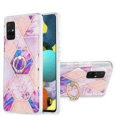 Custodia Silicone Gel Morbida Fantasia Modello Cover con Anello Supporto Y01B per Samsung Galaxy A51 4G Lavanda