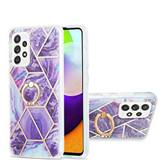 Custodia Silicone Gel Morbida Fantasia Modello Cover con Anello Supporto Y01B per Samsung Galaxy A52 5G Viola