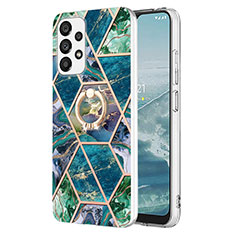 Custodia Silicone Gel Morbida Fantasia Modello Cover con Anello Supporto Y01B per Samsung Galaxy A53 5G Verde Notte