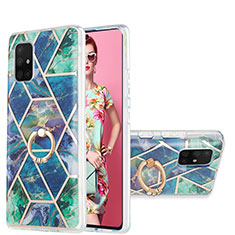 Custodia Silicone Gel Morbida Fantasia Modello Cover con Anello Supporto Y01B per Samsung Galaxy A71 4G A715 Verde Notte