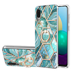 Custodia Silicone Gel Morbida Fantasia Modello Cover con Anello Supporto Y01B per Samsung Galaxy M02 Verde