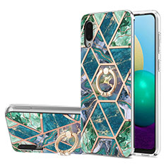 Custodia Silicone Gel Morbida Fantasia Modello Cover con Anello Supporto Y01B per Samsung Galaxy M02 Verde Notte