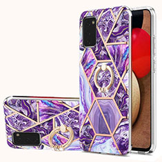 Custodia Silicone Gel Morbida Fantasia Modello Cover con Anello Supporto Y01B per Samsung Galaxy M02s Viola