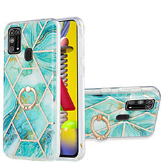 Custodia Silicone Gel Morbida Fantasia Modello Cover con Anello Supporto Y01B per Samsung Galaxy M31 Prime Edition Verde Pastello