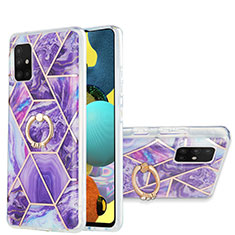 Custodia Silicone Gel Morbida Fantasia Modello Cover con Anello Supporto Y01B per Samsung Galaxy M40S Viola