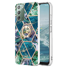 Custodia Silicone Gel Morbida Fantasia Modello Cover con Anello Supporto Y01B per Samsung Galaxy Note 20 5G Verde Notte