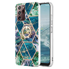 Custodia Silicone Gel Morbida Fantasia Modello Cover con Anello Supporto Y01B per Samsung Galaxy Note 20 Ultra 5G Verde Notte