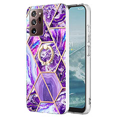 Custodia Silicone Gel Morbida Fantasia Modello Cover con Anello Supporto Y01B per Samsung Galaxy Note 20 Ultra 5G Viola