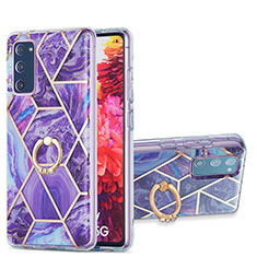 Custodia Silicone Gel Morbida Fantasia Modello Cover con Anello Supporto Y01B per Samsung Galaxy S20 FE 5G Viola