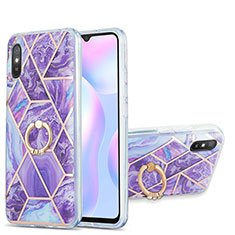 Custodia Silicone Gel Morbida Fantasia Modello Cover con Anello Supporto Y01B per Xiaomi Redmi 9A Viola