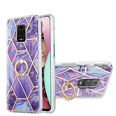 Custodia Silicone Gel Morbida Fantasia Modello Cover con Anello Supporto Y01B per Xiaomi Redmi Note 9 Pro Max Viola