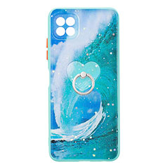 Custodia Silicone Gel Morbida Fantasia Modello Cover con Anello Supporto Y01X per Samsung Galaxy A22 5G Verde