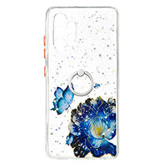 Custodia Silicone Gel Morbida Fantasia Modello Cover con Anello Supporto Y01X per Samsung Galaxy M32 5G Blu