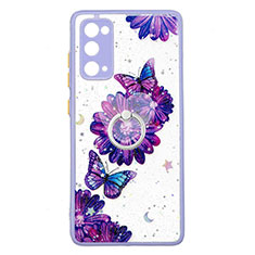 Custodia Silicone Gel Morbida Fantasia Modello Cover con Anello Supporto Y01X per Samsung Galaxy S20 FE 5G Viola