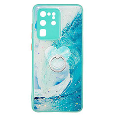 Custodia Silicone Gel Morbida Fantasia Modello Cover con Anello Supporto Y01X per Samsung Galaxy S20 Ultra Verde