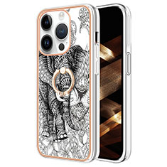 Custodia Silicone Gel Morbida Fantasia Modello Cover con Anello Supporto Y02B per Apple iPhone 13 Pro Grigio