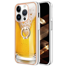 Custodia Silicone Gel Morbida Fantasia Modello Cover con Anello Supporto Y02B per Apple iPhone 13 Pro Max Giallo