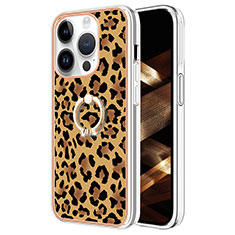 Custodia Silicone Gel Morbida Fantasia Modello Cover con Anello Supporto Y02B per Apple iPhone 13 Pro Max Marrone