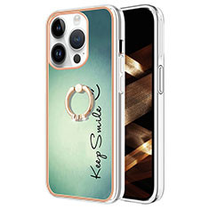 Custodia Silicone Gel Morbida Fantasia Modello Cover con Anello Supporto Y02B per Apple iPhone 13 Pro Max Verde