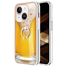 Custodia Silicone Gel Morbida Fantasia Modello Cover con Anello Supporto Y02B per Apple iPhone 14 Giallo