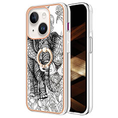 Custodia Silicone Gel Morbida Fantasia Modello Cover con Anello Supporto Y02B per Apple iPhone 14 Plus Grigio