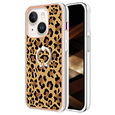 Custodia Silicone Gel Morbida Fantasia Modello Cover con Anello Supporto Y02B per Apple iPhone 14 Plus Marrone