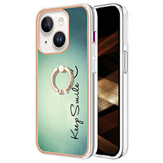 Custodia Silicone Gel Morbida Fantasia Modello Cover con Anello Supporto Y02B per Apple iPhone 14 Plus Verde