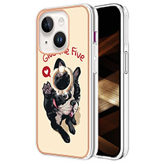 Custodia Silicone Gel Morbida Fantasia Modello Cover con Anello Supporto Y02B per Apple iPhone 15 Khaki