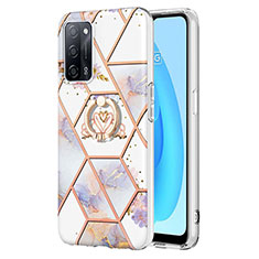 Custodia Silicone Gel Morbida Fantasia Modello Cover con Anello Supporto Y02B per Oppo A55 5G Grigio