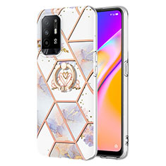 Custodia Silicone Gel Morbida Fantasia Modello Cover con Anello Supporto Y02B per Oppo F19 Pro+ Plus 5G Grigio