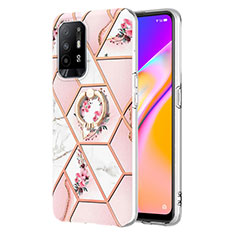 Custodia Silicone Gel Morbida Fantasia Modello Cover con Anello Supporto Y02B per Oppo Reno5 Z 5G Rosa