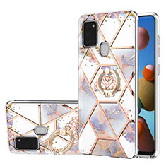 Custodia Silicone Gel Morbida Fantasia Modello Cover con Anello Supporto Y02B per Samsung Galaxy A21s Grigio