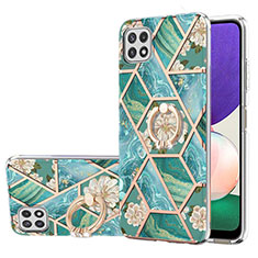 Custodia Silicone Gel Morbida Fantasia Modello Cover con Anello Supporto Y02B per Samsung Galaxy A22 5G Verde