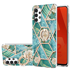 Custodia Silicone Gel Morbida Fantasia Modello Cover con Anello Supporto Y02B per Samsung Galaxy A32 5G Verde