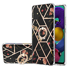 Custodia Silicone Gel Morbida Fantasia Modello Cover con Anello Supporto Y02B per Samsung Galaxy A51 5G Nero