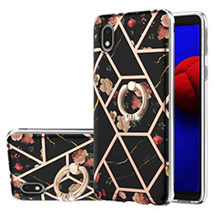 Custodia Silicone Gel Morbida Fantasia Modello Cover con Anello Supporto Y02B per Samsung Galaxy M01 Core Nero