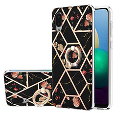 Custodia Silicone Gel Morbida Fantasia Modello Cover con Anello Supporto Y02B per Samsung Galaxy M02 Nero