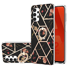 Custodia Silicone Gel Morbida Fantasia Modello Cover con Anello Supporto Y02B per Samsung Galaxy M32 5G Nero
