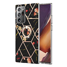 Custodia Silicone Gel Morbida Fantasia Modello Cover con Anello Supporto Y02B per Samsung Galaxy Note 20 Ultra 5G Nero