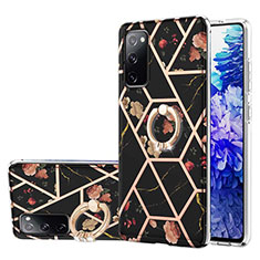 Custodia Silicone Gel Morbida Fantasia Modello Cover con Anello Supporto Y02B per Samsung Galaxy S20 Lite 5G Nero