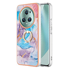 Custodia Silicone Gel Morbida Fantasia Modello Cover con Anello Supporto Y03B per Huawei Honor Magic5 Pro 5G Blu