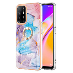 Custodia Silicone Gel Morbida Fantasia Modello Cover con Anello Supporto Y03B per Oppo F19 Pro+ Plus 5G Blu