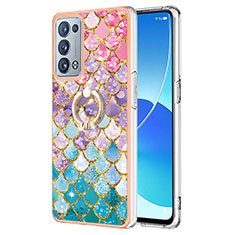 Custodia Silicone Gel Morbida Fantasia Modello Cover con Anello Supporto Y03B per Oppo Reno6 Pro+ Plus 5G Colorato