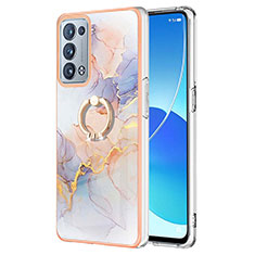 Custodia Silicone Gel Morbida Fantasia Modello Cover con Anello Supporto Y03B per Oppo Reno6 Pro+ Plus 5G Lavanda