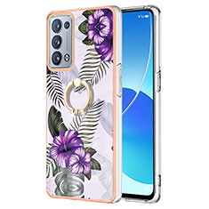 Custodia Silicone Gel Morbida Fantasia Modello Cover con Anello Supporto Y03B per Oppo Reno6 Pro+ Plus 5G Viola