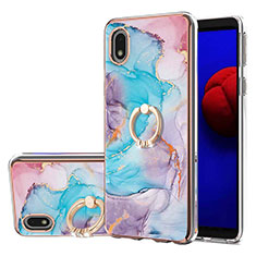 Custodia Silicone Gel Morbida Fantasia Modello Cover con Anello Supporto Y03B per Samsung Galaxy A01 Core Blu