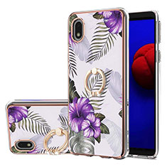 Custodia Silicone Gel Morbida Fantasia Modello Cover con Anello Supporto Y03B per Samsung Galaxy A01 Core Viola